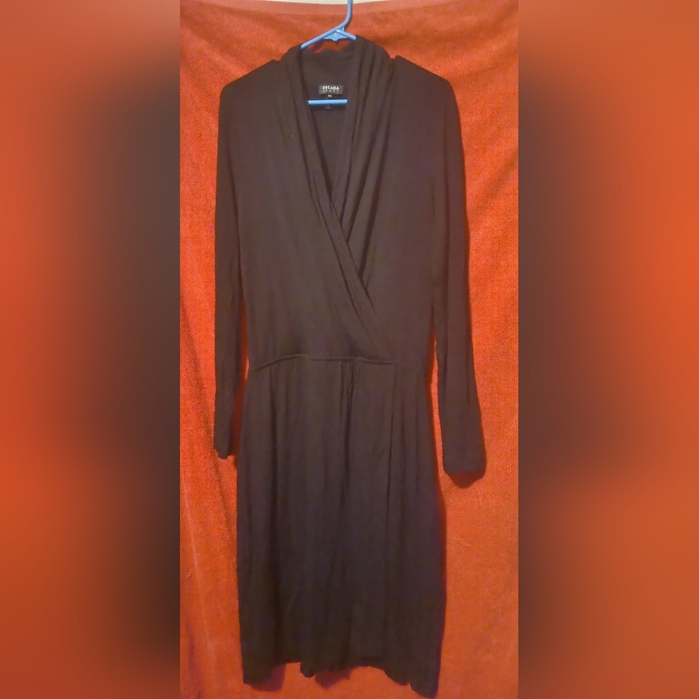 ESCADA SPORT VISCOSE BLEND BLACK LONG SLEEVE FAUX WRAP SHEATH DRESS,  42